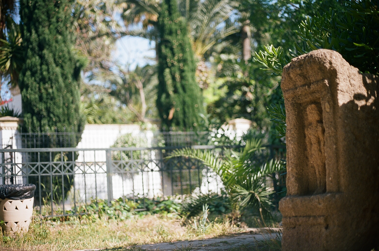 One grave opposite a trash can